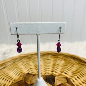 Purple Pink Beaded Drop Dangle Earrings 1" total drop